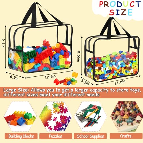 6 Large Toy Storage Bags with Labels Reusable Clear Toy Organizer 3L & 3XL (6 Count)