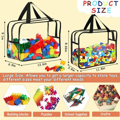 6 Large Toy Storage Bags with Labels Reusable Clear Toy Organizer 3L & 3XL (6 Count)