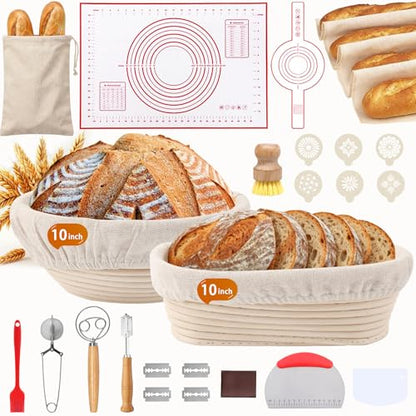 Sourdough Starter Kit 27Pcs with Round and Oval Banneton Basket (27 Count)