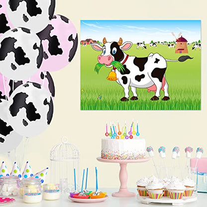 Pin The Tail on The Cow Game with 30 Tail Stickers for Farm Birthday Supplies Pin Game