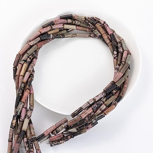 Natural Rhodochrosite Cylinder Tube Beads 4x13mm 38cm (28 Count)