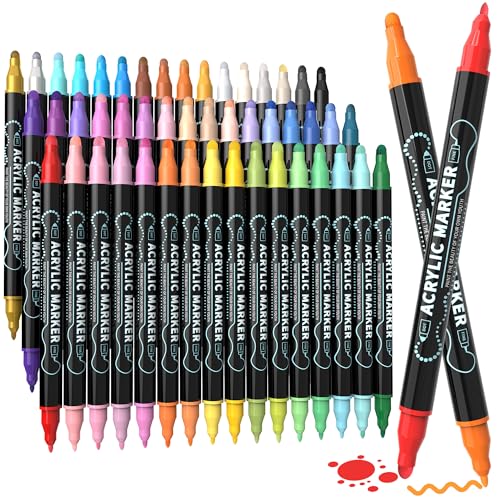 48 Colors Precision Dual Tip Acrylic Paint Markers Pens (48 Count)