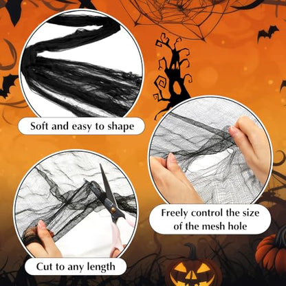 Halloween Cheese cloth 29.92 x 590.55 Black Cheesecloth Roll for Crafts Large Cotton Muslin Gauze Fabric for Halloween Outdoor & Indoor Spooky Decoration