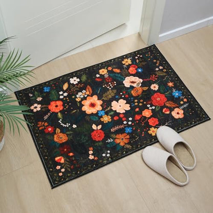 Door Mat Indoor Entrance 2x3 Rug Machine Washable Boho Floral Small Area Rug Non