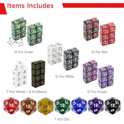 130 Pieces MTG Counter Dice Plus 1 Life Counters Tokens 6 Sided D20 Dice & MTG Counters