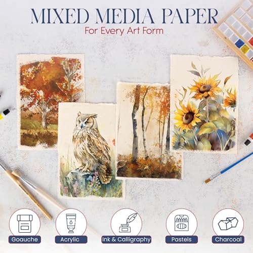 Thick Handmade Watercolor Paper with Deckled Edge (15 Count)