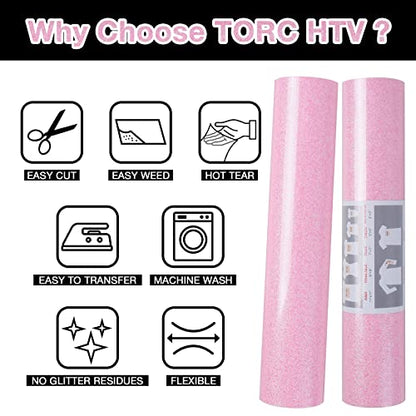 Pink Glitter HTV Heat Transfer Vinyl Large Roll 12 inch x 20 ft Sparkly Iron on Vinyl for T Shirts Crafts