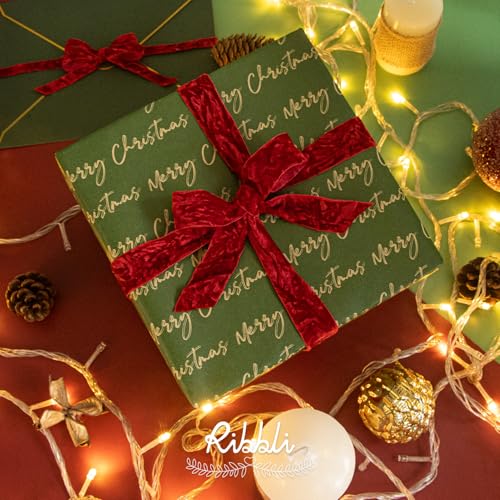 Red Velvet Ribbon 1 Inches Luxury Crinkled Red Christmas Ribbon for Gift Wrapping Crafts Home Decor