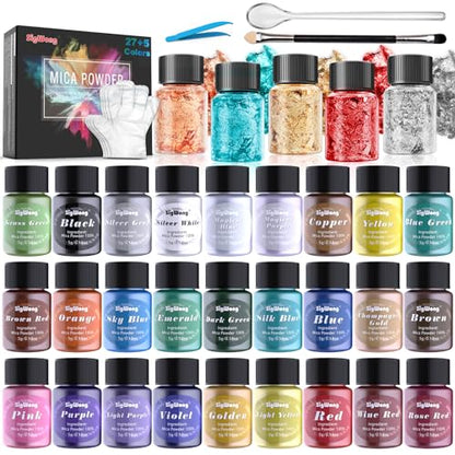 Mica Powder 32 Pearlescent Epoxy Resin Color Pigments Set (5.4 Ounce)
