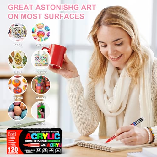 Acrylic Paint Markers for Coloring 120 Colors with 30% More Ink (120 Count)