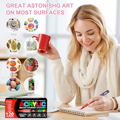 Acrylic Paint Markers for Coloring 120 Colors with 30% More Ink (120 Count)