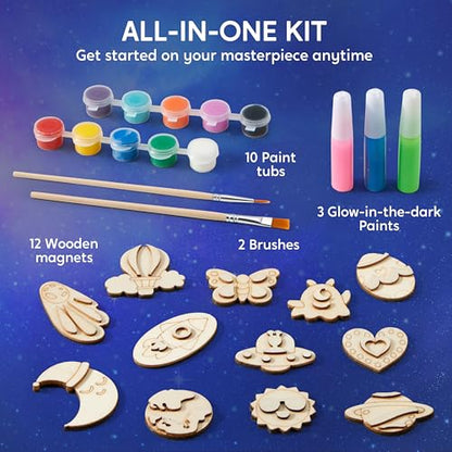 12 Glow in The Dark Wooden Magnets for Kids (12 Count)