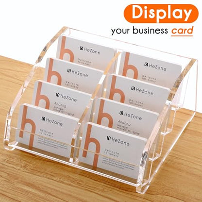 Business Card Holder for Desk Clear Acrylic Cards Stand Rack Multiple 8 slots 4 Tier