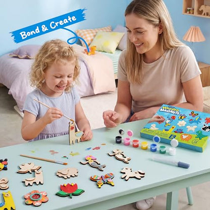 12 Wooden Magnet Creativity Arts & Crafts Painting Kit for Kids (12 Count)