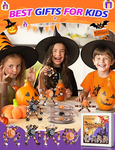 Halloween Toy Gifts for Kids Transformable Fidget Spinners for Adults Stress Relief Sensory Toys for Boys and Girls Fidget Toys Black Orange Halloween Party Decorations (4 Count)