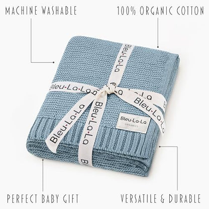 100% Organic Cotton Heritage Knit Textured Baby Quilt Blanket for Boys