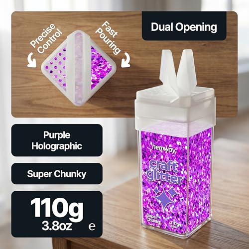Craft Glitter Shaker Purple Holographic 110g Super Chunky (3.9 Ounce)