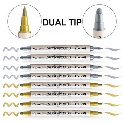 4 Silver and 4 Gold Paint Markers Brush and Bold Dual (8 Count)