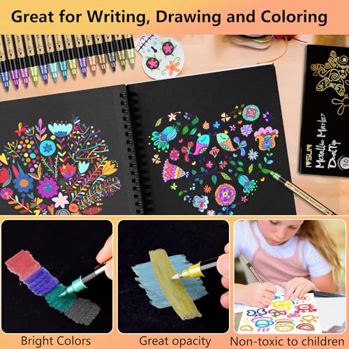 12 Colors Dual Tip Metallic Acrylic Paint Marker pens with Brush & Fine (12 Count)