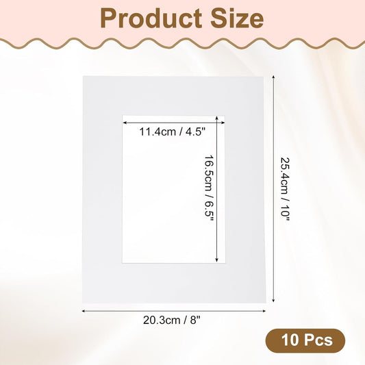uxcell 10Pcs Picture Mats, 8 x 10 Mat Board Center for 5 x 7 Pictures Acid Free White Core Bevel Cut Frame Mattes for Display Art Measuring, White