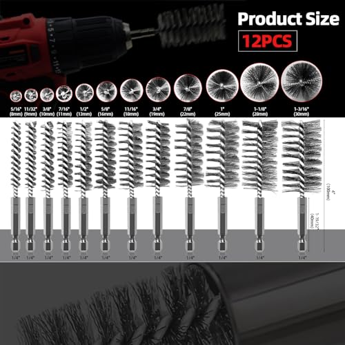 12Pc Stainless Steel Wire Bore Brush for Power Drill Cleaning 5 (12 Count)