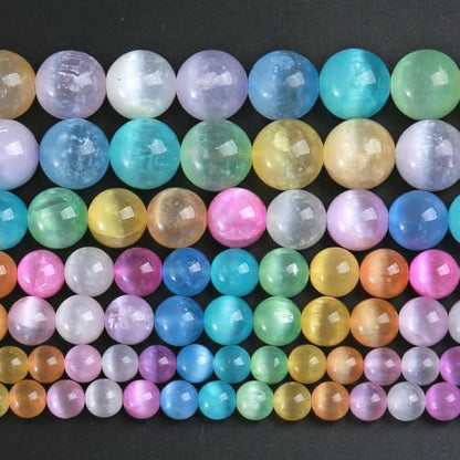10MM 72pcs Mixed Color Selenite Gypsum Beads Natural Stone Round Loose Beads for Jewelry Making DIY Bracelet Necklace 2 Strands 32