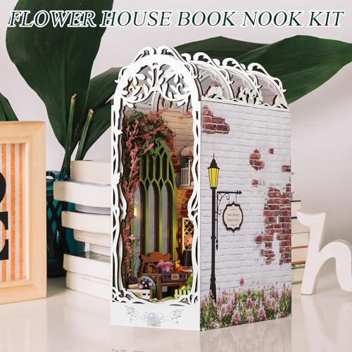 DIY Book Nook Miniature Kit with Sensor Light & Dust Proof for Teens Adults