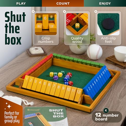 Large Shut The Box Game Wooden for 4 Players