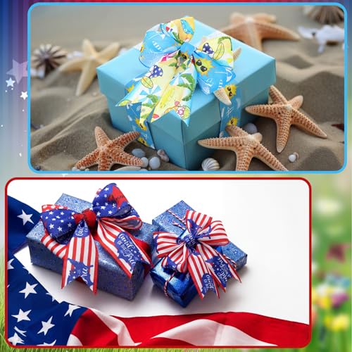 12 Rolls Summer Wired Edge Ribbon for Wreaths (12 Count)