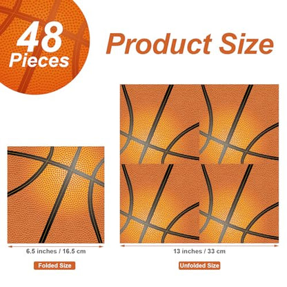 48 Pieces Basketball Napkins 13 x 13 Inches Basketball Paper Napkins Disposable Basketball Pattern Cocktail Napkins for Basketball Party Decorations (48 Count)