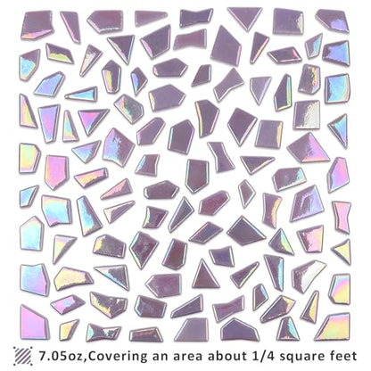Iridescent Purple Glass Mosaic Tiles for Crafs Bulk (7.05 Ounce)