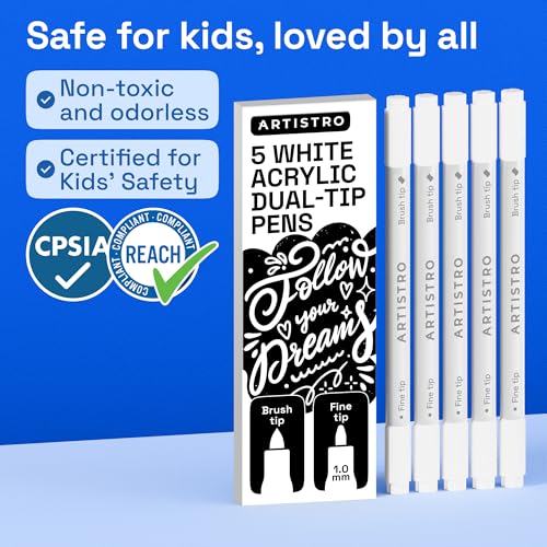 5 White Dual Tip Acrylic Paint Marker Pens for Drawing (5 Count)