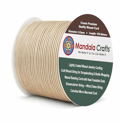 0.5mm Cream Cotton Waxed Cord for Jewelry Making (327 Foot)