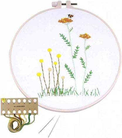 BlingBling5 Embroidery Kits for Adults Full Range of Starter Including Instructions Stamped Cloth with Pattern Hoop Color Threads and Tools Punch Needle Kit(Flowers 4)