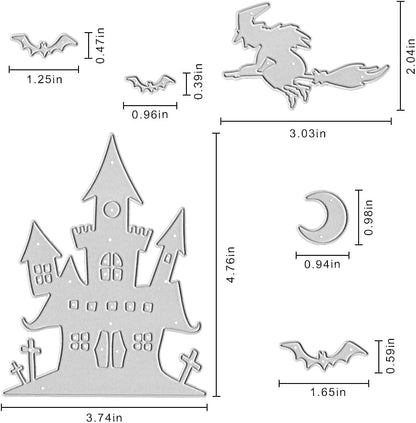 Metal Die Cuts Halloween Castle Witch Bat Cutting Dies Embossing Stencil Template for Card Making Scrapbooking Paper Craft Album Stamps DIY Decor