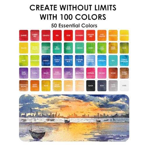 Set of 100 Color Watercolor Paint Set with Brush Pens (17.002 Ounce)