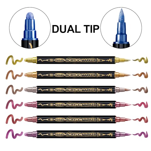 12Colors Metallic Paint Markers Bold and Brush Dual (12 Count)