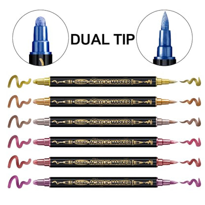 12Colors Metallic Paint Markers Bold and Brush Dual (12 Count)
