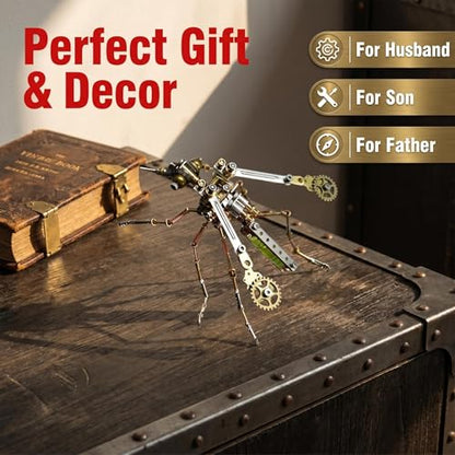 3D Metal Model Mechanical Kits Steampunk Insects Mosquito Puzzle for Adults 140+ Parts 3 Hours Build Cool Desk Decor Christmas & Birthday Gift for Men Father (100 Count)