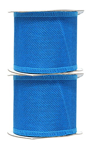 Sky Blue Burlap Ribbon 3 Inch 2 Rolls 20 Yards Unwired Rustic Jute Ribbon for Crafts (60 Foot)