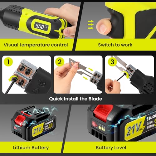 Cordless Hot Knife 4 Blades Set 3.0Ah Battery Powered 100W Max 500℃
