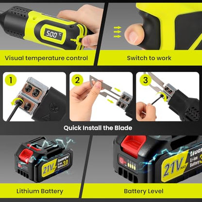 Cordless Hot Knife 4 Blades Set 3.0Ah Battery Powered 100W Max 500℃