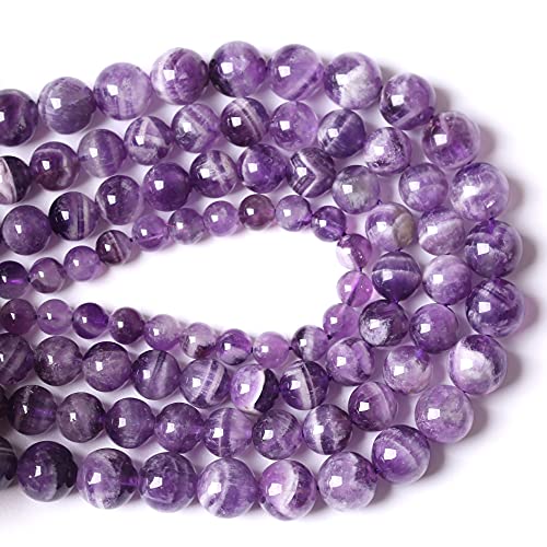 Natural Purple Dream Lace Amethysts Beads Crystal Round Loose Beads for Jewelry Making 8mm 45PCS 1 Strand 15" (16 Count)