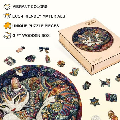 Yarn Cat Puzzles Adults Gifts for Women Men Wooden 200 Pieces 11.4 x 11.4in