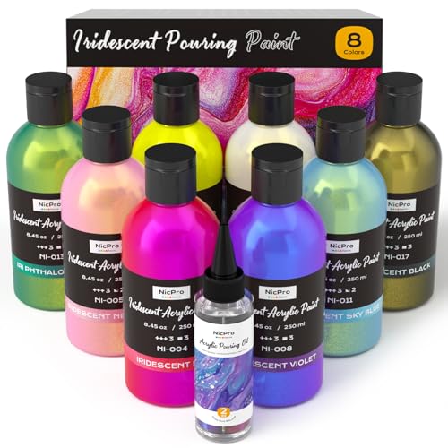 8 Colors Iridescent Metallic Acrylic Pour Paint Supplies Kit 8.45oz (67.6 Fl Oz)