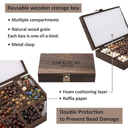 DIY Bracelet Making Kit Natural Wooden Stone Beads Gift Craft (296 Count)