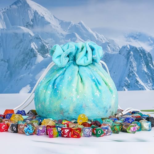 DND Dice Bags Large with Pockets Cyan Storage Bag for D&D RPG Games (21 Ounce)