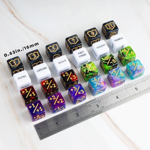 63 Pieces MTG Dice Counters Bulk Ability Keywords MTG Tokens Shield Life Counter 6 Sided Dice Set for Magic The Gathering (63 Count)