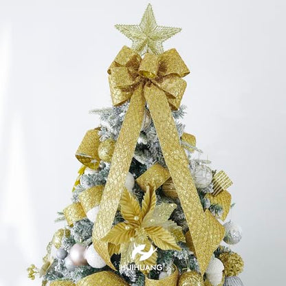 Gold Glitter Diamond Wired Christmas Ribbon 4 inch x 10 Yards (30 Foot)
