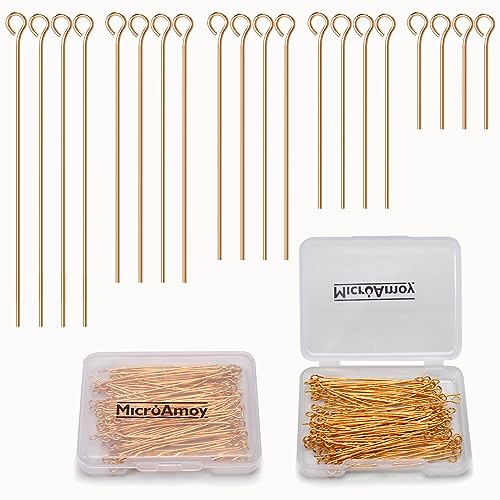 260pcs 18K Gold Filled Eye Pins Non Tarnish Craft Earring Bracelet Jewelry Making Accessories Supplies (260 Count)